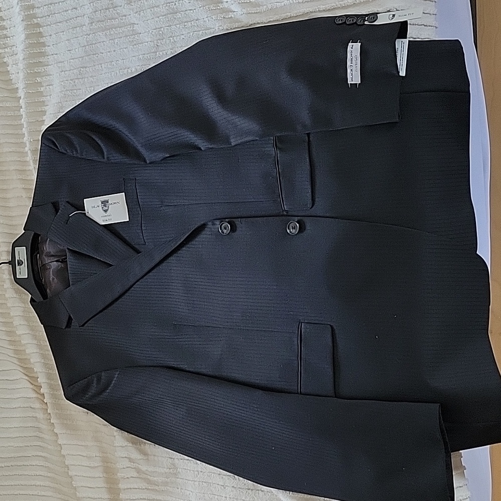 Black on black pinstripe wool suit